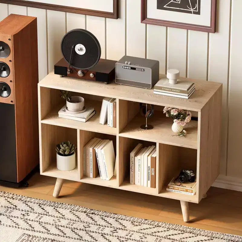 Mobile per giradischi con contenitore per dischi in vinile – Armadietto in legno a 7 ripiani, contiene fino a 350 album