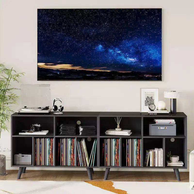 Mobile per giradischi con contenitore per dischi in vinile – Armadietto in legno a 7 ripiani, contiene fino a 350 album