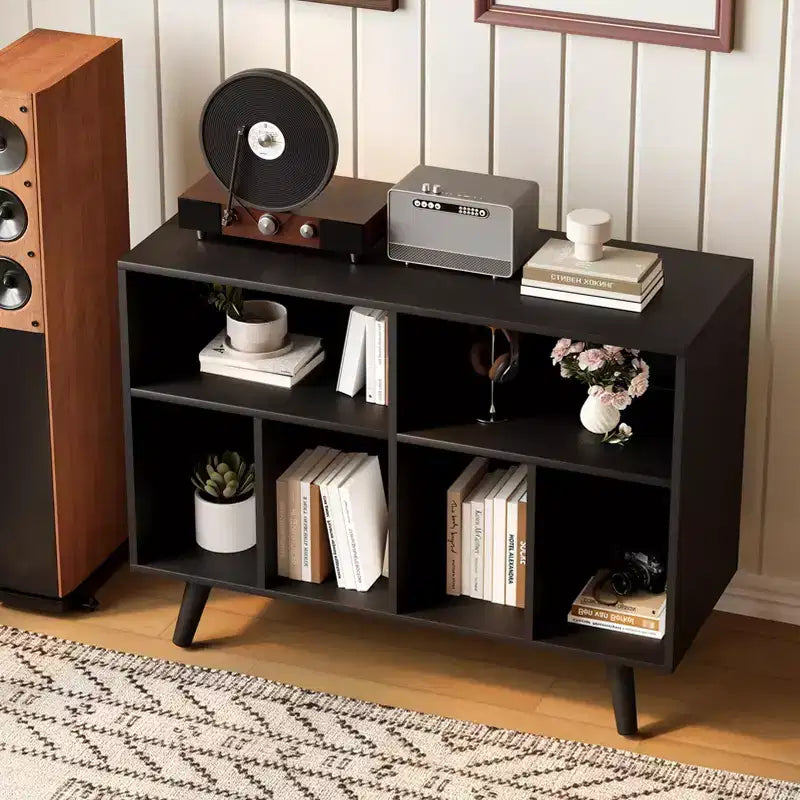 Mobile per giradischi con contenitore per dischi in vinile – Armadietto in legno a 7 ripiani, contiene fino a 350 album