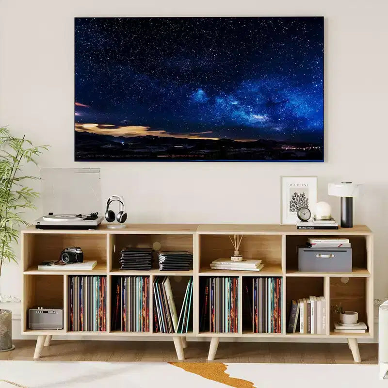 Mobile per giradischi con contenitore per dischi in vinile – Armadietto in legno a 7 ripiani, contiene fino a 350 album