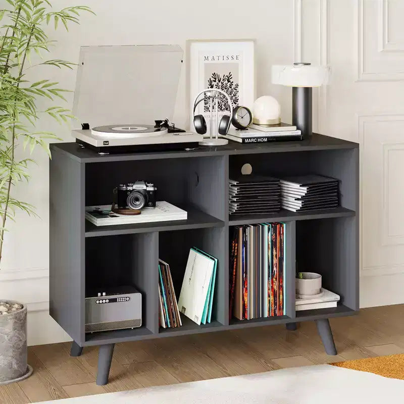 Large Record Player Stand, Wood Vinyl Record Storage Compact Record Player Cabinet Cube Storage Organizer Up to 350 Albumsfor Living Room Bedroom