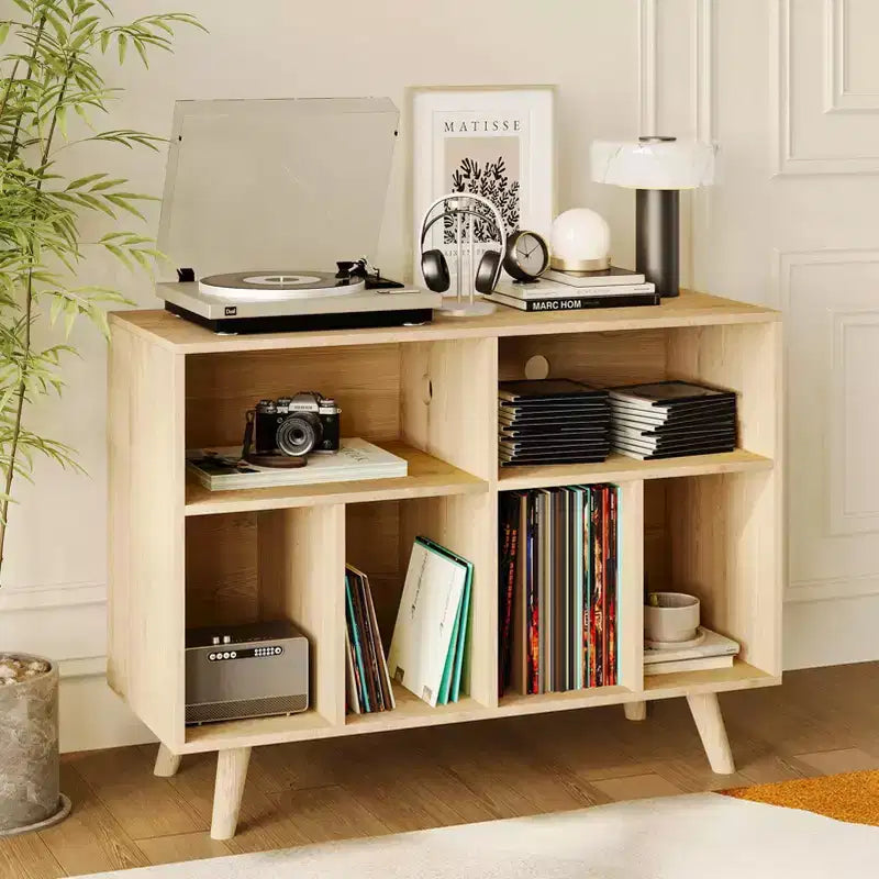 Mobile per giradischi con contenitore per dischi in vinile – Armadietto in legno a 7 ripiani, contiene fino a 350 album