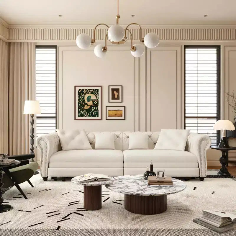 MAYEERTY 89 Velvet 3 Seat Sofa with Movable Ottoman, 3-in-1 Pull Out Sofa Bed, King Size Sofa Bed White