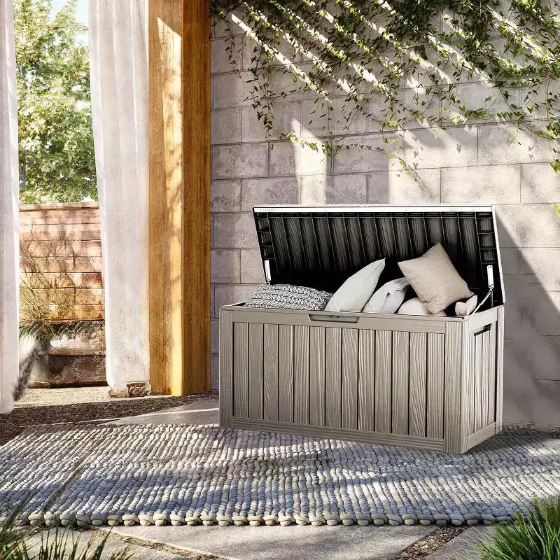 Baule da esterno da 276 litri in resina con coperchio lucchettabile - Contenitore per cuscini, attrezzi da giardino e accessori per piscina