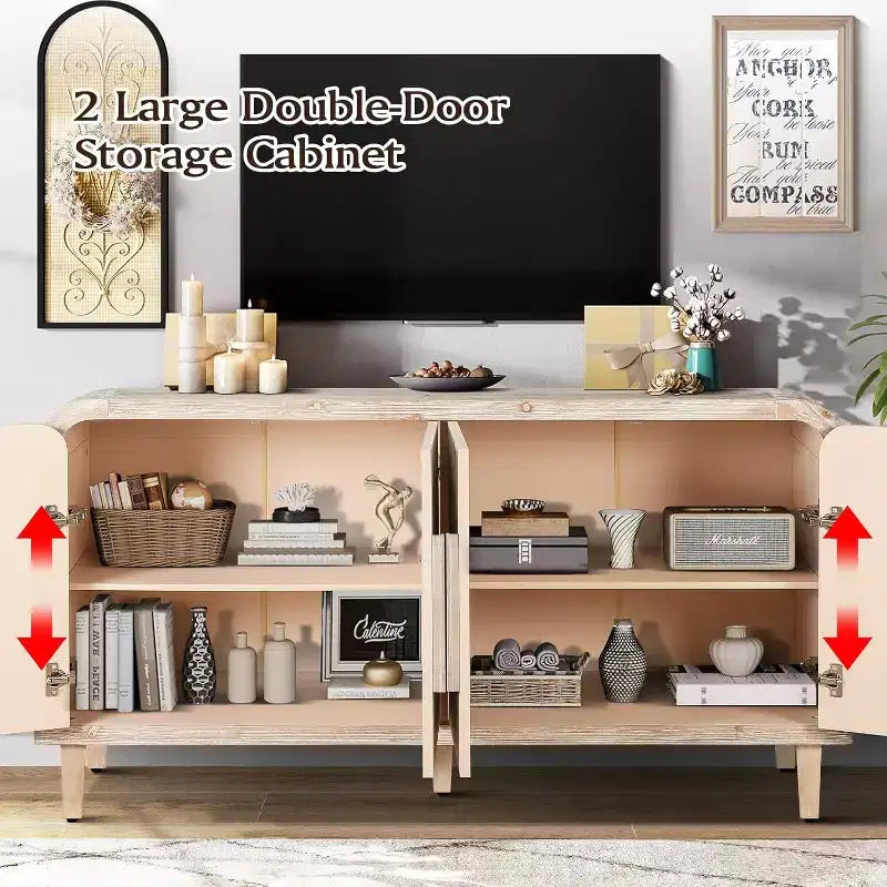 Credenza da Fattoria da 150 cm con 4 Ante e Ripiani Regolabili