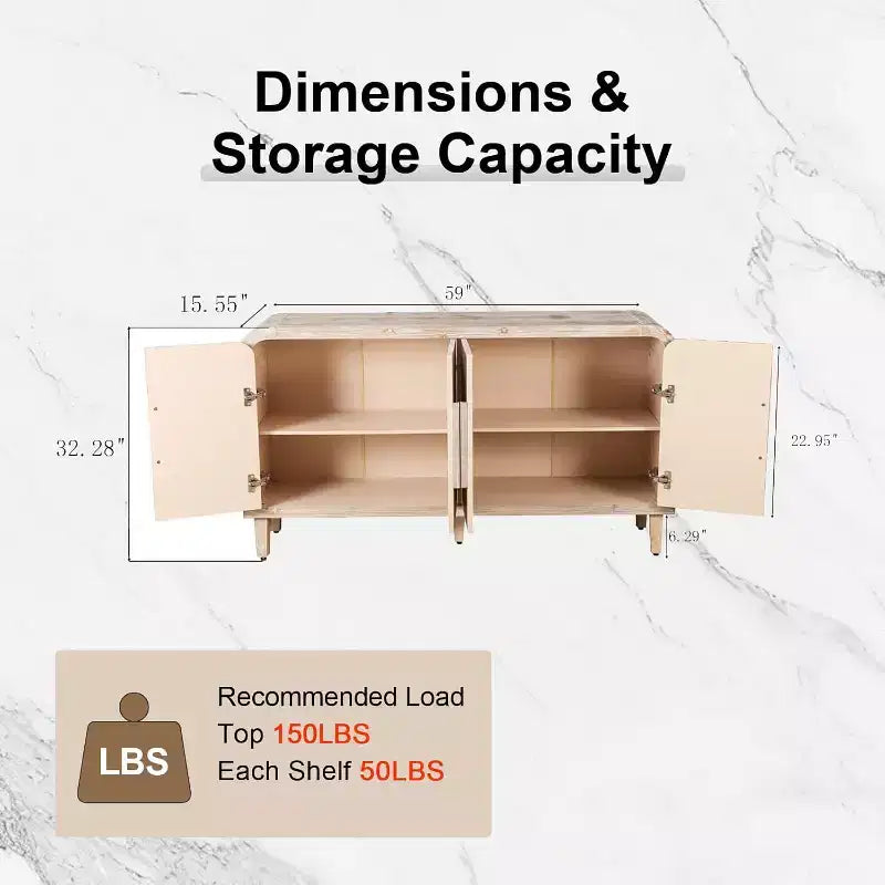 Credenza da Fattoria da 150 cm con 4 Ante e Ripiani Regolabili