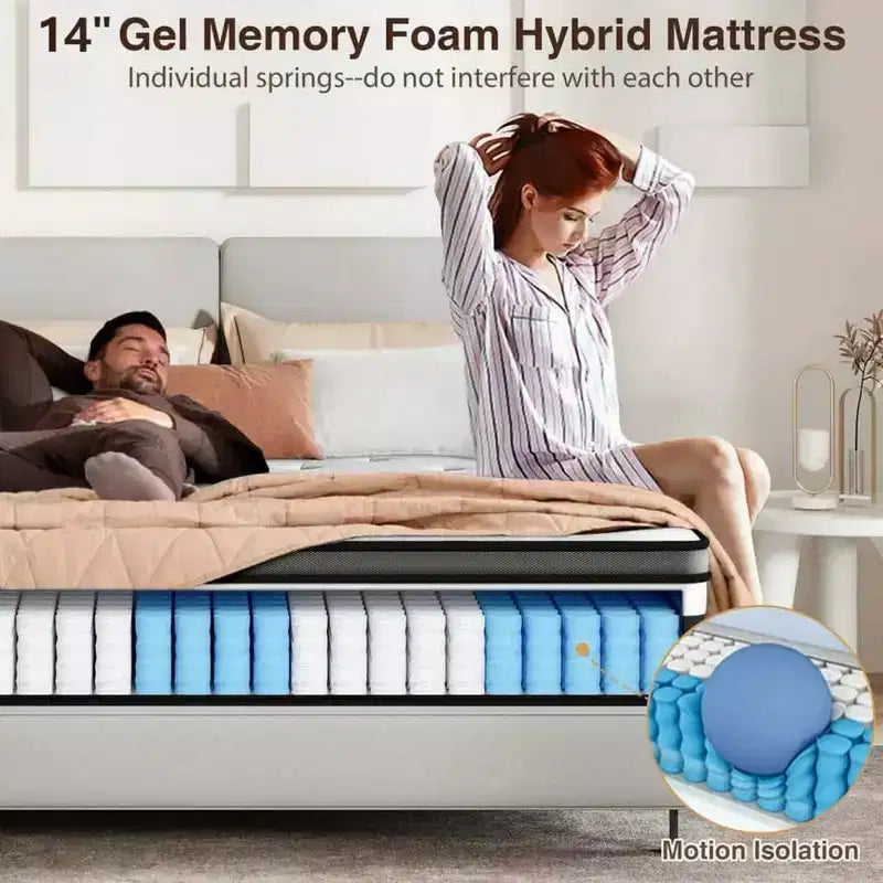 Materasso ibrido King Size 14 pollici – Schiuma Gel e Molle Insacchettate, Media Rigidità