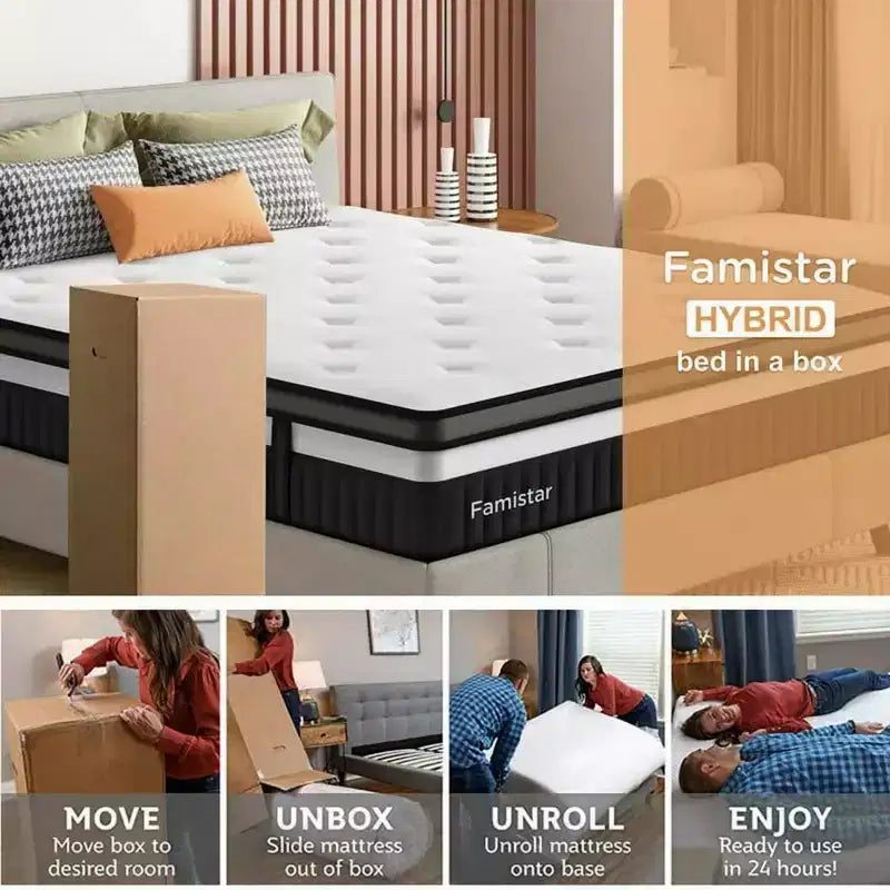 Materasso ibrido King Size 14 pollici – Schiuma Gel e Molle Insacchettate, Media Rigidità
