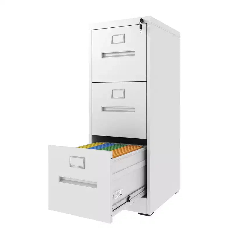 VIYET 40H 3-Drawer White Narrow Metal Vertical File Cabinet with Lock, Steel Filing Cabinet for Home Office, Fits A4/Legal/Letter (Assembly Required)