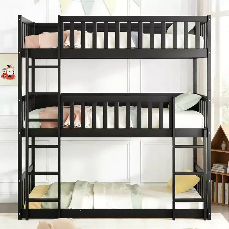 Luxystar Twin Size Triple Bunk Bed with 2 Ladders, Detachable into 3 Twin Size Beds for Small Rooms