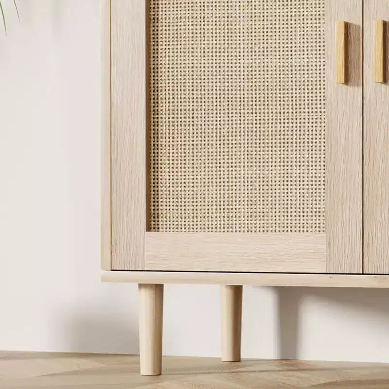 Credenza a buffet in rattan con 4 ante e ripiano aperto, set da 2