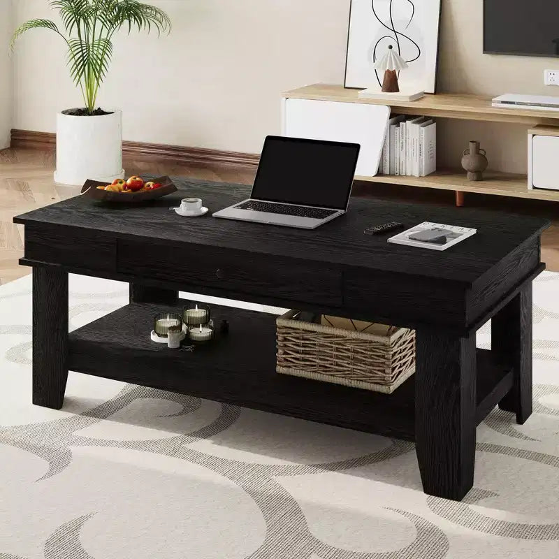 Long Rustic Coffee Table with Drawer and Storage Shelf, 47.2 Farmhouse Center Table for Living Room, Easy to Clean, Up to 300 lbs