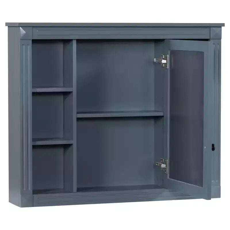 Specchio-Armadietto da Parete 35 x 28 Pollici con 6 Ripiani Aperti - Mobiletto a Specchio da Bagno