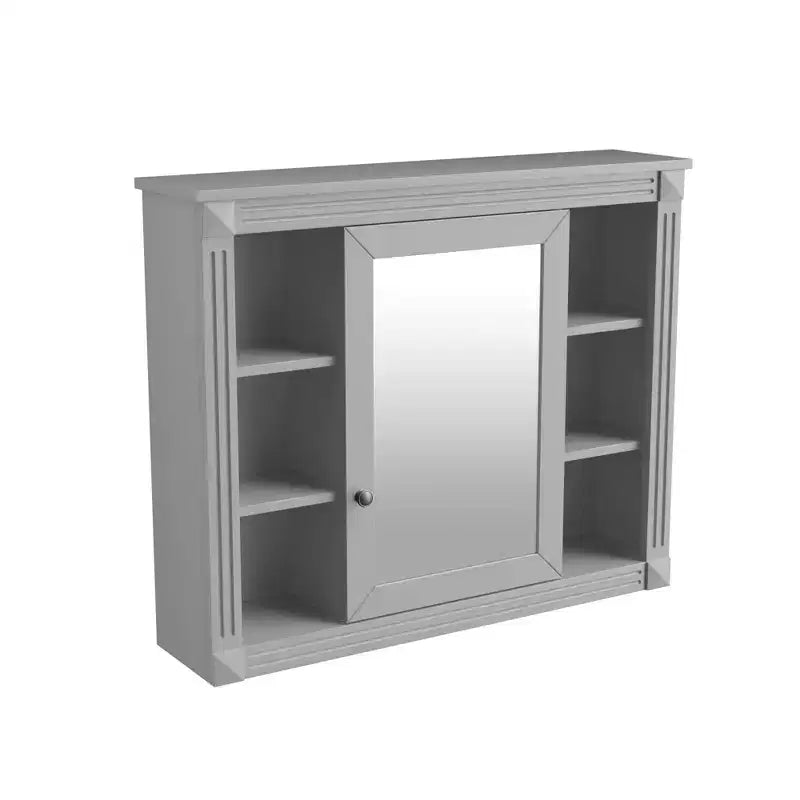 Specchio-Armadietto da Parete 35 x 28 Pollici con 6 Ripiani Aperti - Mobiletto a Specchio da Bagno