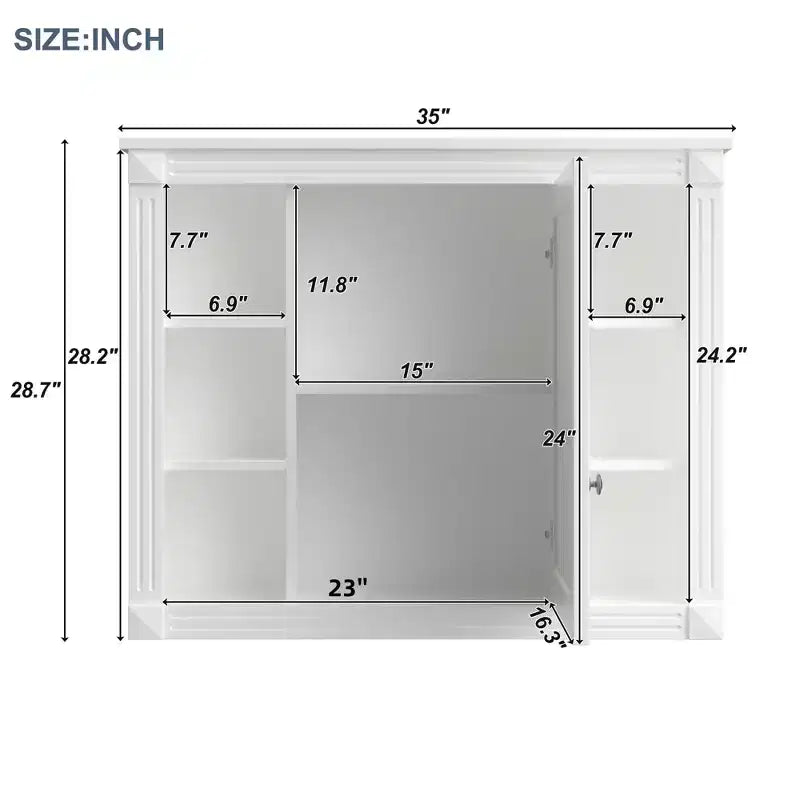 Specchio-Armadietto da Parete 35 x 28 Pollici con 6 Ripiani Aperti - Mobiletto a Specchio da Bagno