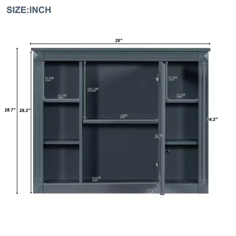 Specchio-Armadietto da Parete 35 x 28 Pollici con 6 Ripiani Aperti - Mobiletto a Specchio da Bagno