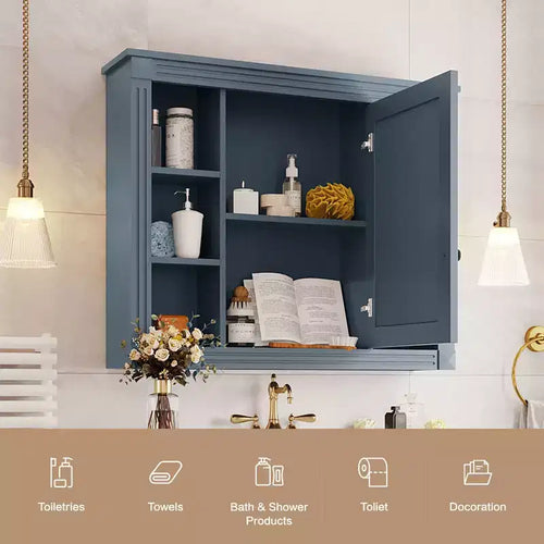 Specchio-Armadietto da Parete 35 x 28 Pollici con 6 Ripiani Aperti - Mobiletto a Specchio da Bagno