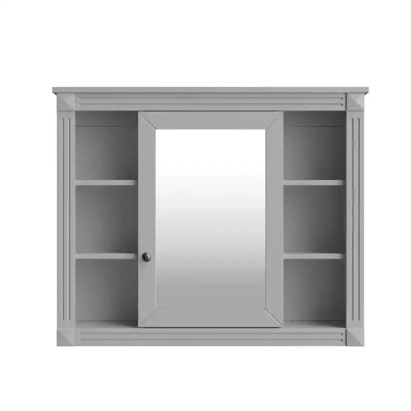 Specchio-Armadietto da Parete 35 x 28 Pollici con 6 Ripiani Aperti - Mobiletto a Specchio da Bagno
