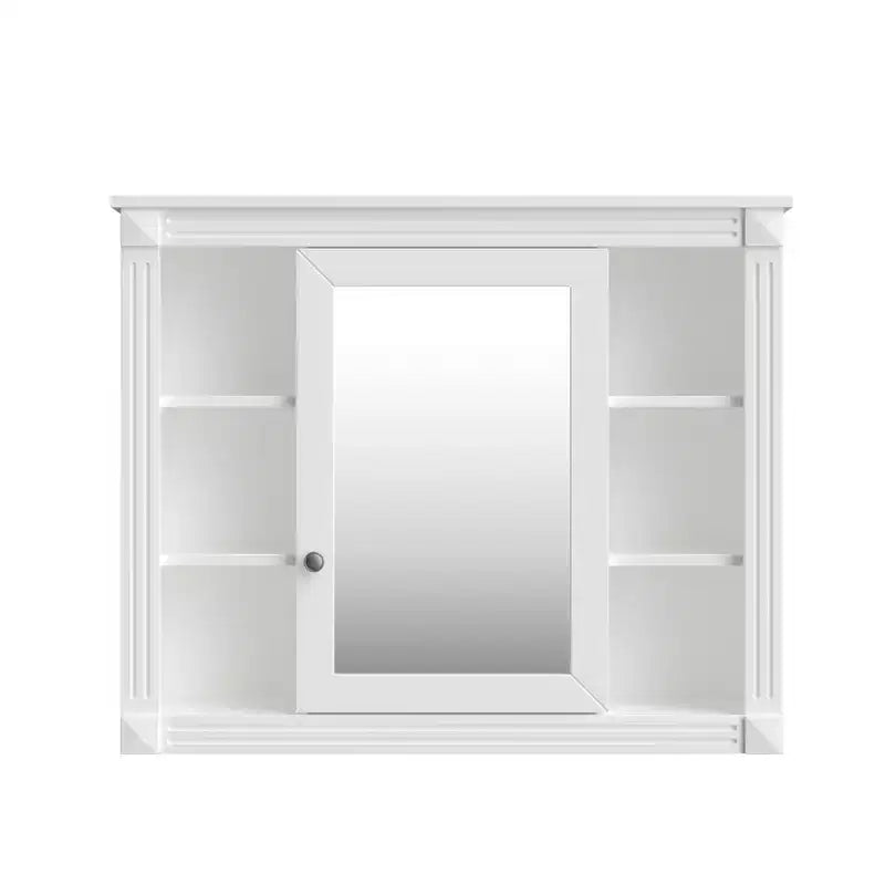 Specchio-Armadietto da Parete 35 x 28 Pollici con 6 Ripiani Aperti - Mobiletto a Specchio da Bagno