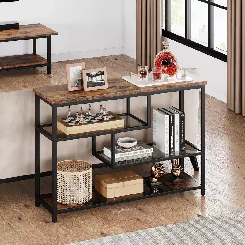 Tavolo Consolle Stretto da 39,4" con Stazione di Ricarica, Prese e Porte USB