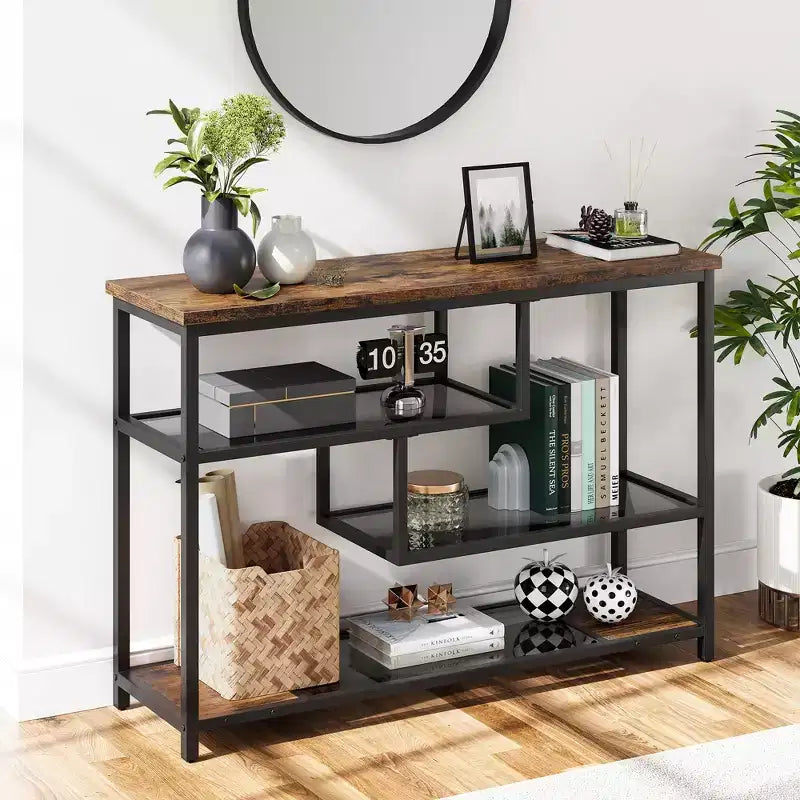 Tavolo Consolle Stretto da 39,4" con Stazione di Ricarica, Prese e Porte USB