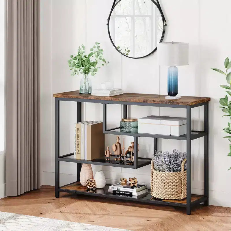 Tavolo Consolle Stretto da 39,4" con Stazione di Ricarica, Prese e Porte USB