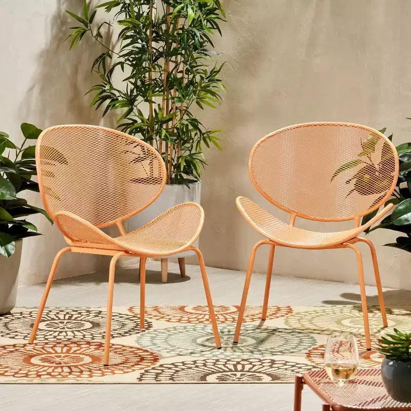 Shell-Shaped Dining Chairs, Patio Chairs, Round-Backed Chairs, Outdoor Metal Bistro Chairs, Weather-Resistant Armless Chairs