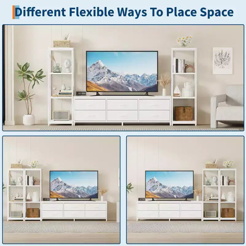 Mobile Porta TV per Televisore da 75 Pollici con Luci LED, Prese di Corrente, 6 Cassetti e Scaffali