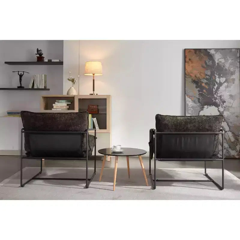 Poltrone Imbottite Set da 2 con Struttura in Metallo e Tasca Laterale