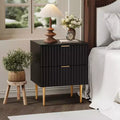 Comodino scanalato moderno, confezione da 2, con 2 cassetti – Tavolino laterale oro e legno per camera da letto