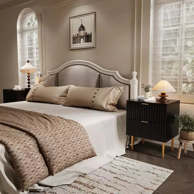 Comodino scanalato moderno, confezione da 2, con 2 cassetti – Tavolino laterale oro e legno per camera da letto