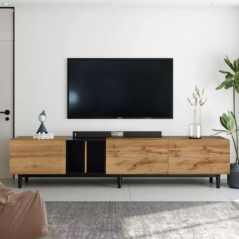 JVNOXK Modern TV stand, suitable for 80-inch TVs, featuring 3 cabinet doors and storage compartments, ideal for living rooms