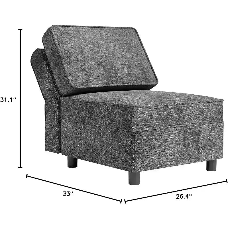 Divano componibile con pouf, configurazione a L