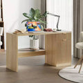 60 in Executive Desk with Storage, Modern Home Office Desk with Drawer & Cabinet, Wood Fluted Computer Desks Workstation Writing Conference Table