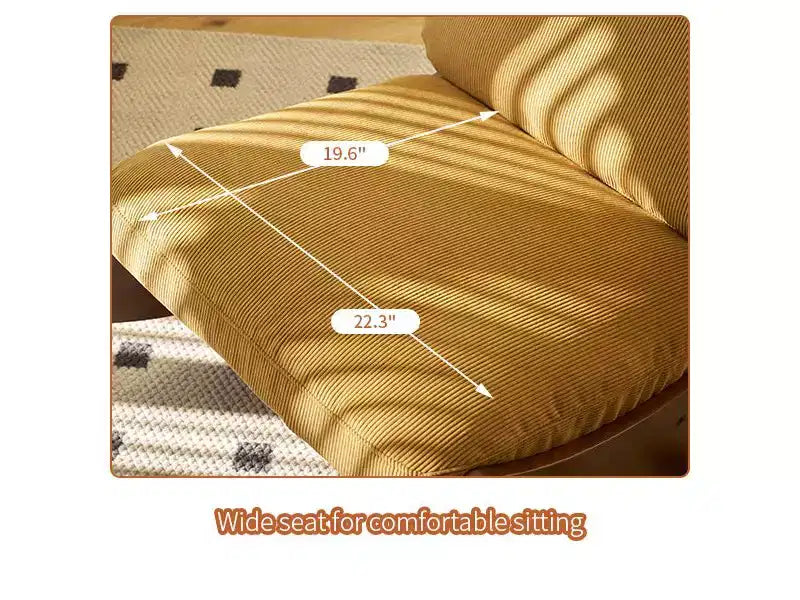 Poltrona a dondolo Glider con struttura in legno e rivestimento in velluto a coste