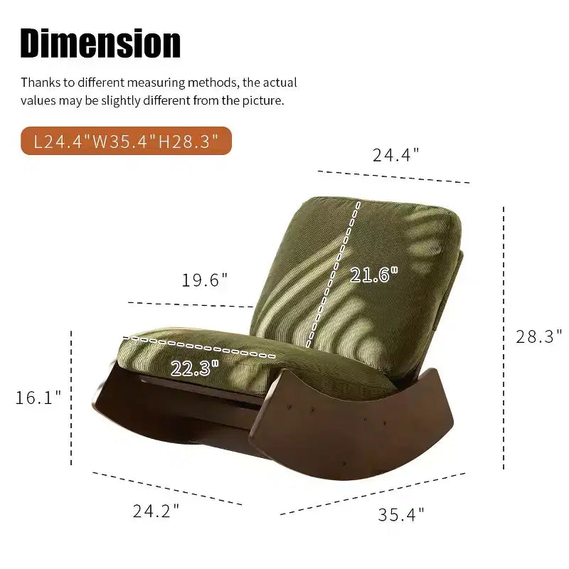 Poltrona a dondolo Glider con struttura in legno e rivestimento in velluto a coste