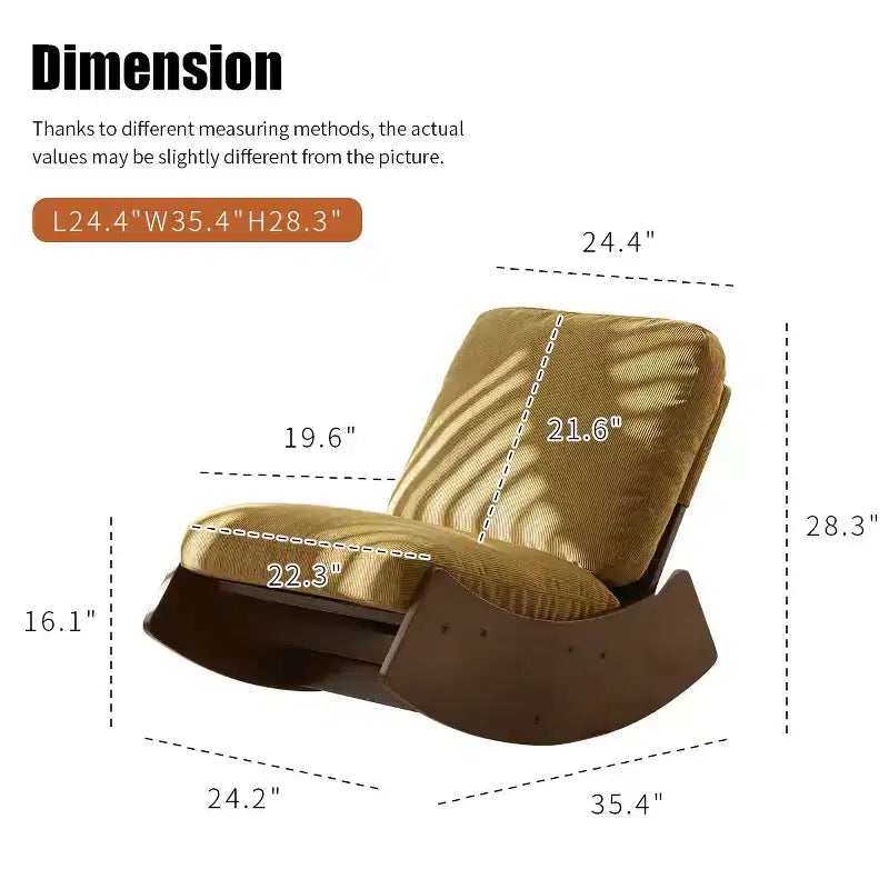 Poltrona a dondolo Glider con struttura in legno e rivestimento in velluto a coste