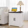 Farmhouse End Table - 24 White Farmhouse End Table with USB Charging Station & Barn Door, Rustic Wood,Side Table for Bedroom Living Room