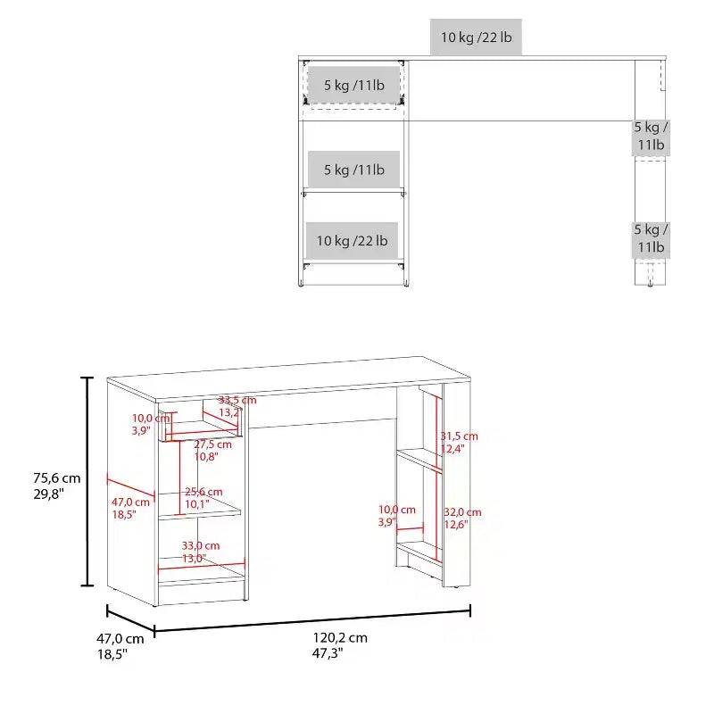 Scrivania da computer da 120 cm con cassetto e ripiani aperti
