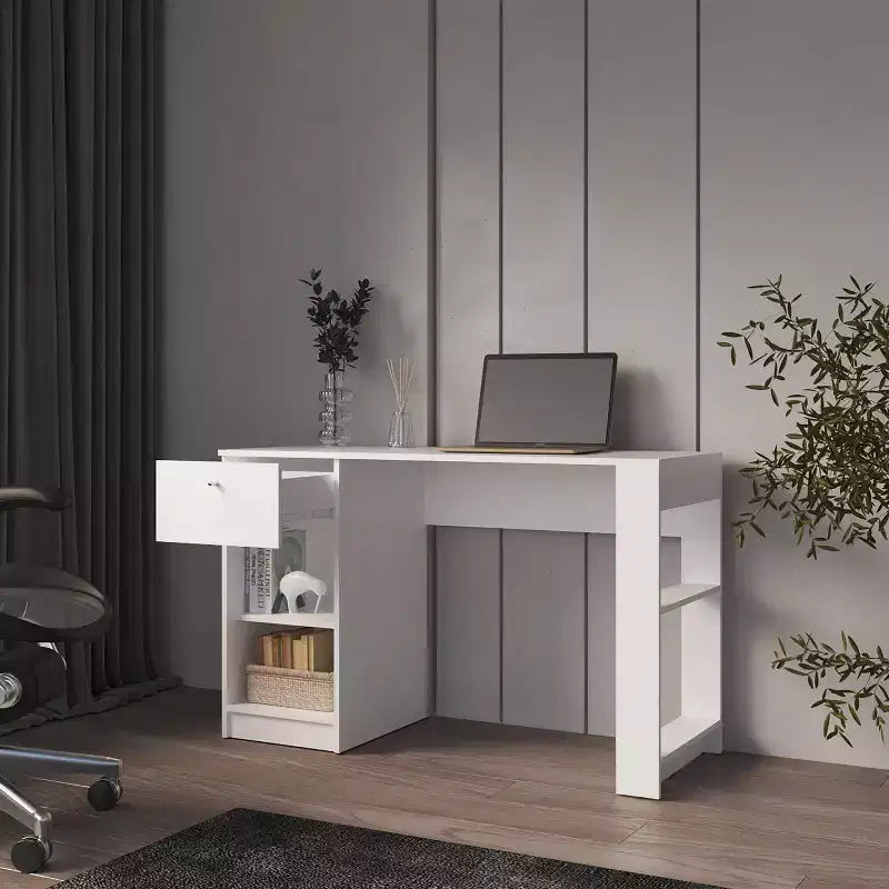 TUYOHW 47.3 Computer Desk,Study Desk with a Drawer,Open Storage,Modern Desk with Two Shelves,Writing Desk for Home Office,Study,Small Spaces