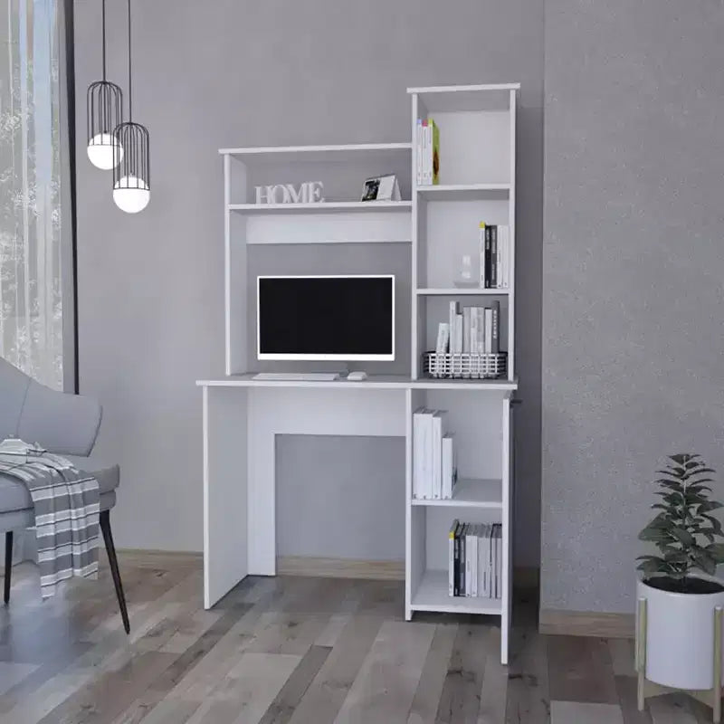 Scrivania da Computer da 38,7 Pollici con Ripiani Portaoggetti e Supporto per Monitor