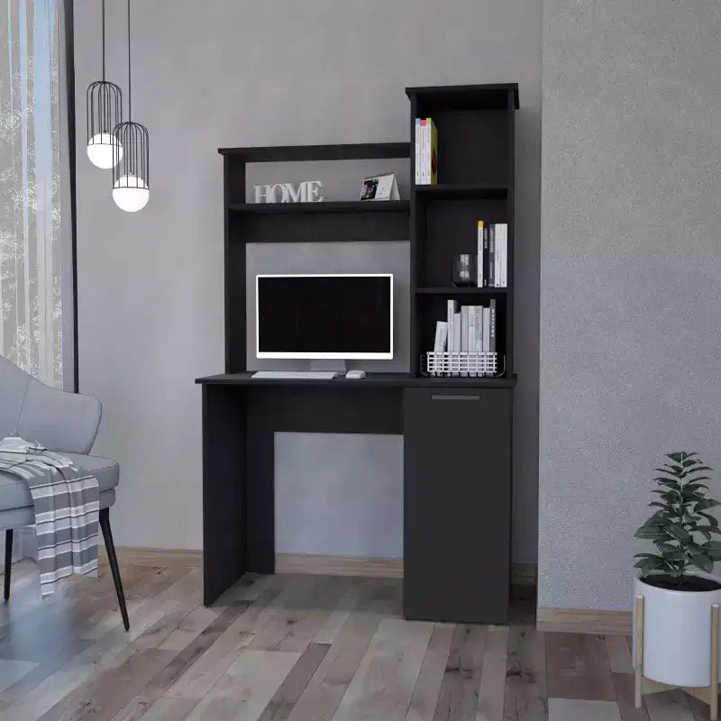 Scrivania da Computer da 38,7 Pollici con Ripiani Portaoggetti e Supporto per Monitor