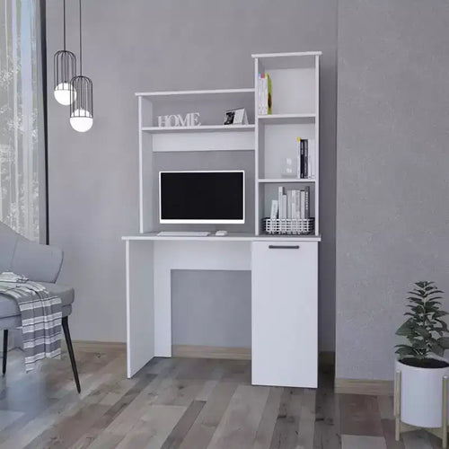 TUYOHW 38.7 Computer Desk,Home Office Desk with 3-Tier Storage Shelves,Hutch,Large Lower Cabinet,Writing Desk for Home Office,Study,Bedroom