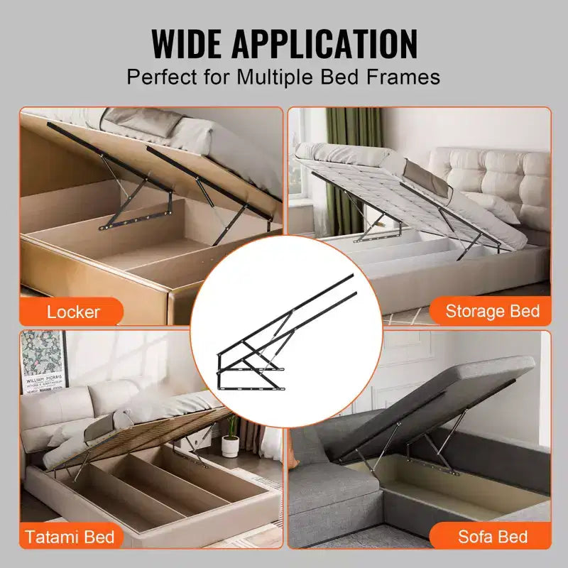 Kit di ferramenta per letto a scomparsa, compatibile 150x200 cm, capacità di carico 140 kg, meccanismo ammortizzatore a gas, nero