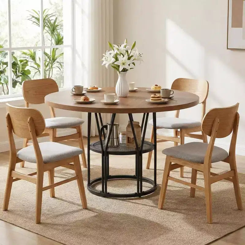 Tavolo da pranzo rotondo da 47" con ripiano portaoggetti e struttura in metallo - per cucina, soggiorno, appartamento