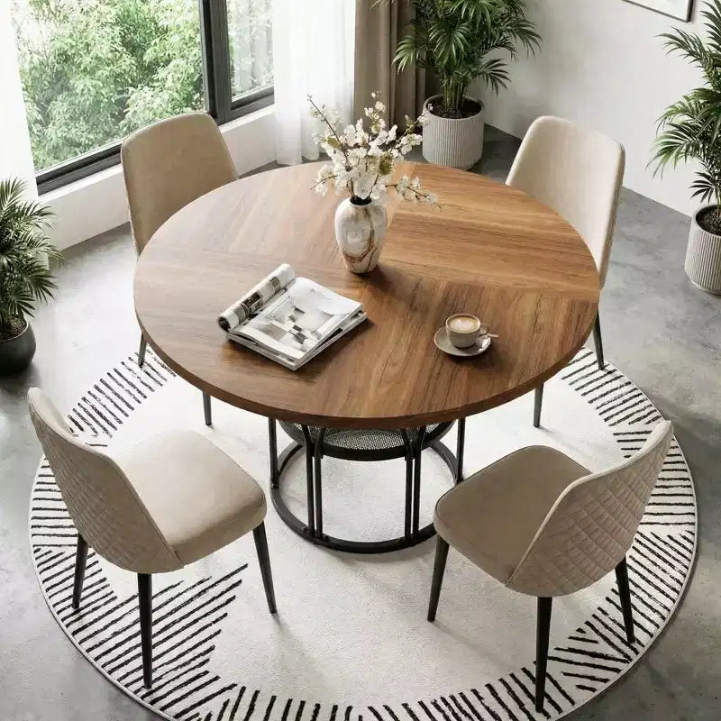 Tavolo da pranzo rotondo da 47" con ripiano portaoggetti e struttura in metallo - per cucina, soggiorno, appartamento