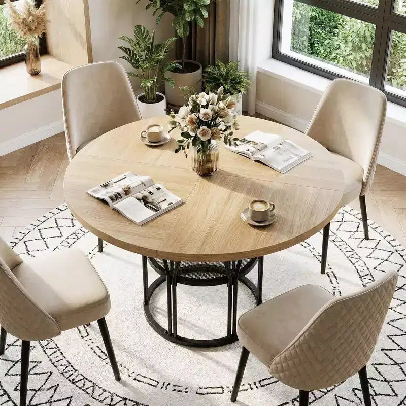 Tavolo da pranzo rotondo da 47" con ripiano portaoggetti e struttura in metallo - per cucina, soggiorno, appartamento