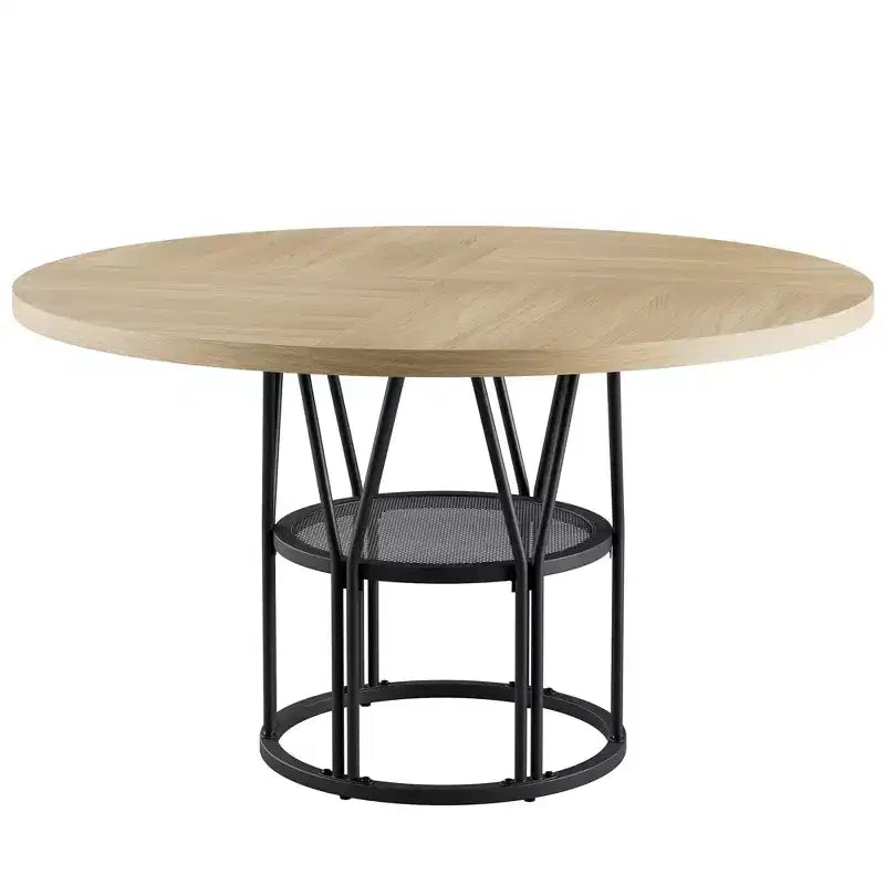 Tavolo da pranzo rotondo da 47" con ripiano portaoggetti e struttura in metallo - per cucina, soggiorno, appartamento