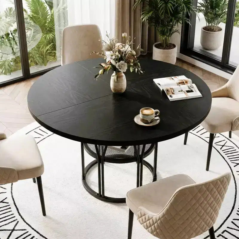 Tavolo da pranzo rotondo da 47" con ripiano portaoggetti e struttura in metallo - per cucina, soggiorno, appartamento
