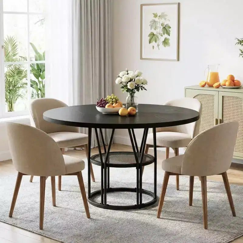 Round Dinning Table for 4-6, 47 Circle Kitchen Table with Storage Shelf & Sturdy Metal Frame,Modern Dinner Table for Kitchen, Living Room, Apartment